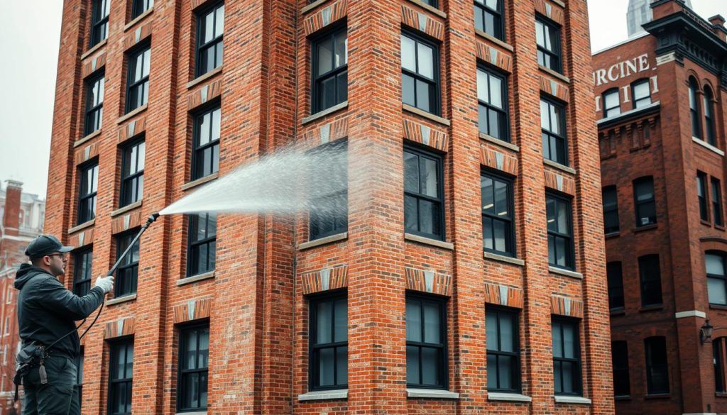Lavage de façade en briques
